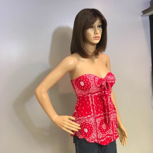 Red and White Bandana Strapless Top - Picture 3 of 8